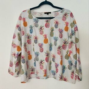 For Cynthia Multicolor Pineapple Print linen viscose Blouse M